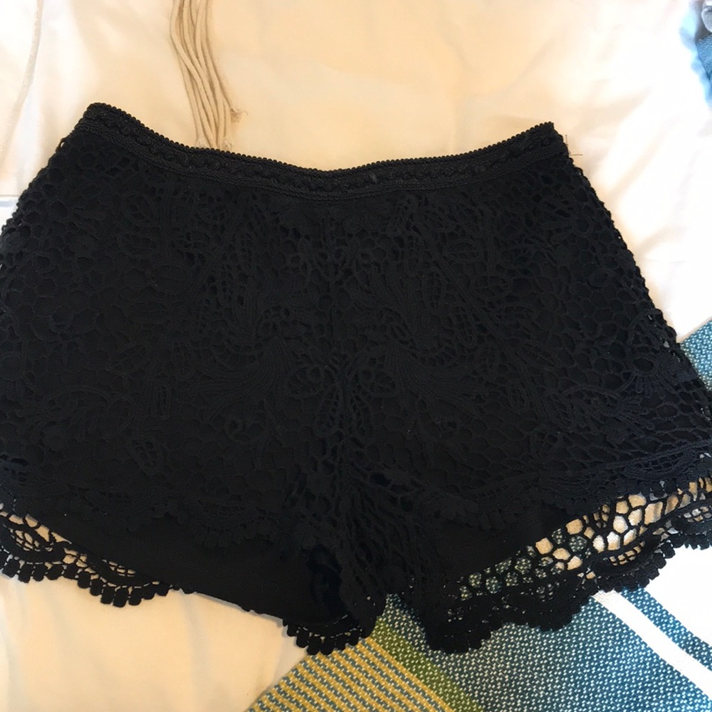 Black lace shorts with elastic waistband